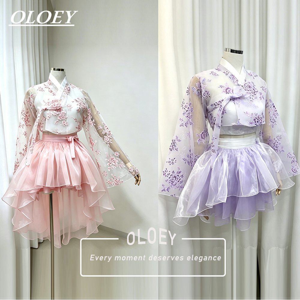 Hanbok Modern Set - OLOEY Moderne Bloemenprint Korte Concert Hanbok