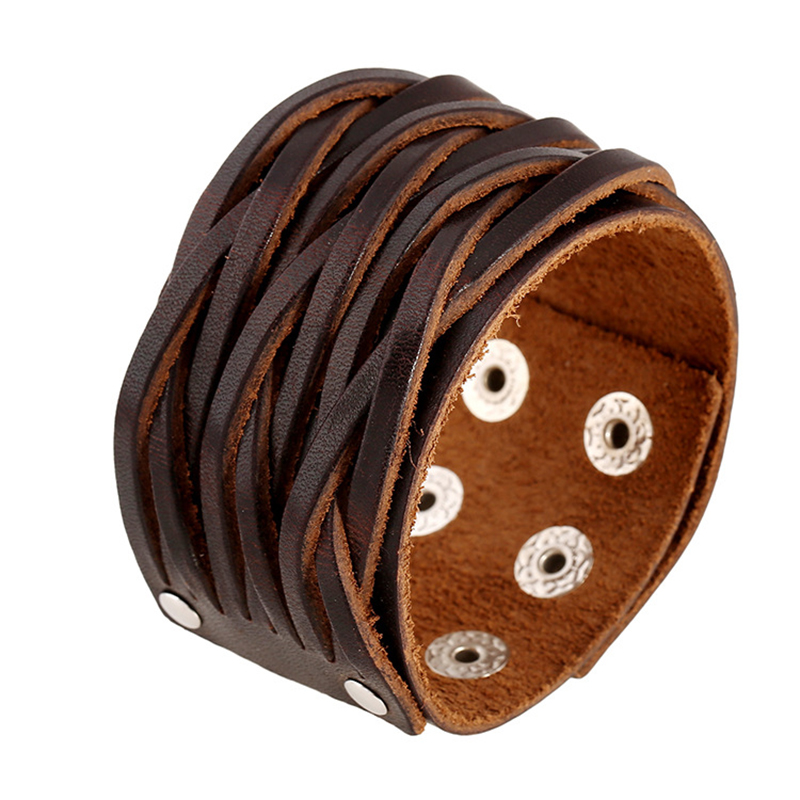 Ethnic Fashion Pk - Retro Bruin Dubbeldek Breed Echt Lederen