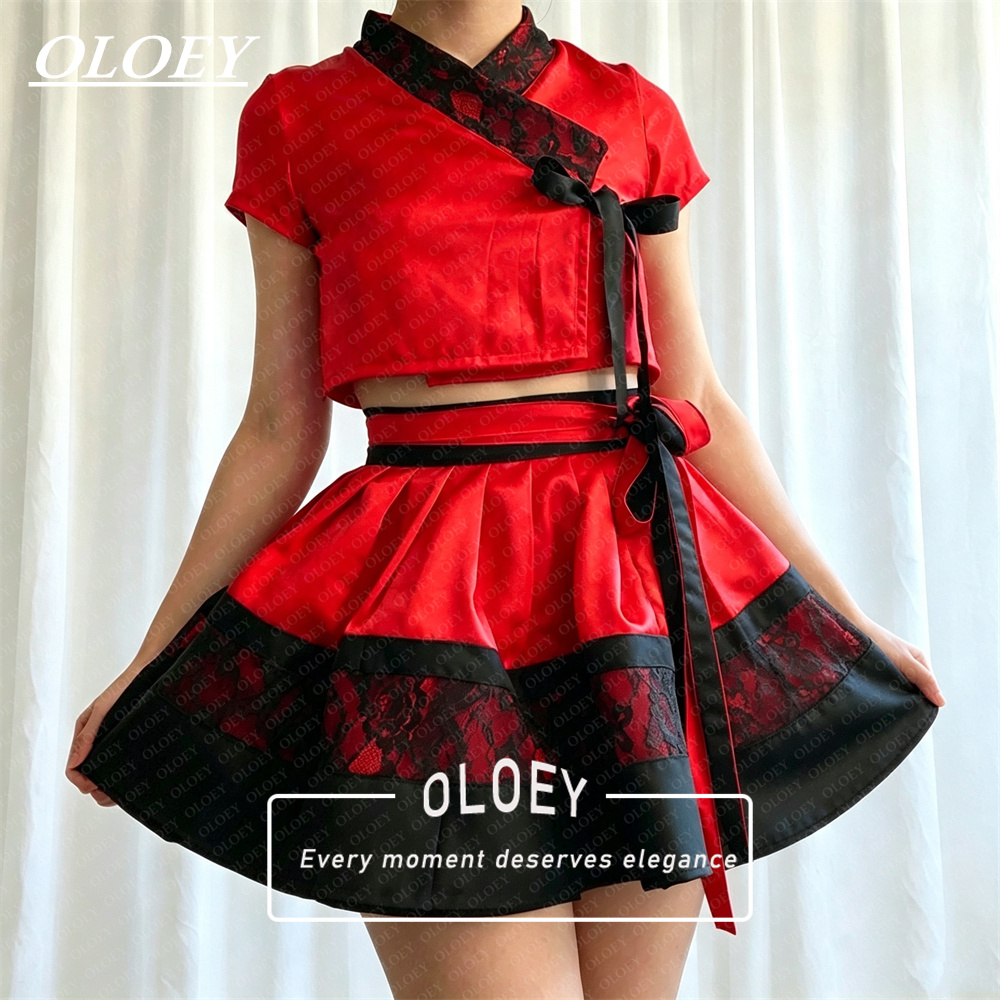 Hanbok Modern Set - OLOEY Moderne zwart rode korte concert