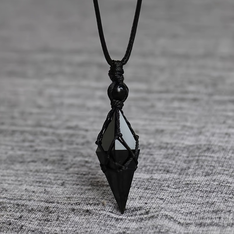 Ethnic Wear Men'S Fashion - Zwarte Obsidiaan Pijlpunt Kristal Hanger Ketting