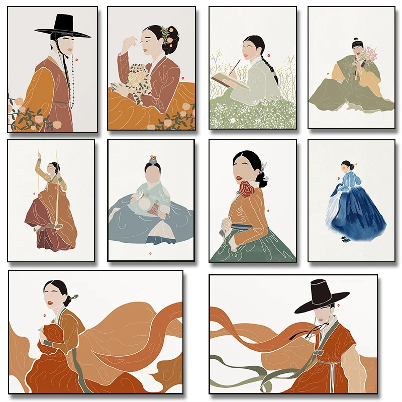 Hanbok Modern Set - Koreaanse Hanbok Boho Art Posters en