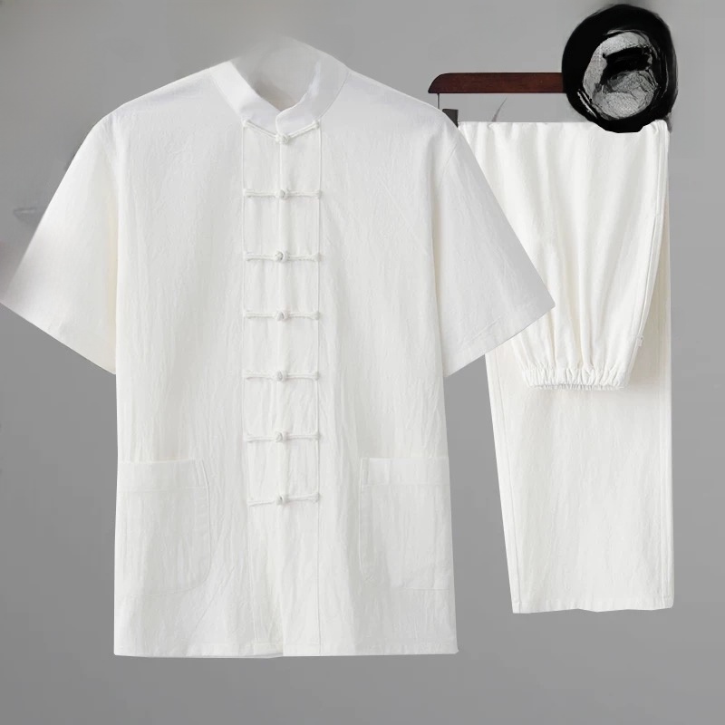 Ethnic Wear Men'S Fashion - Zomer Katoen Linnen Jeugd Hanfu Korte