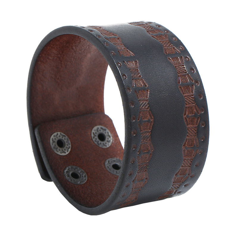 Ethnic Fashion Pk - Retro Bruine Brede Koeienhuid Armband Punkstijl